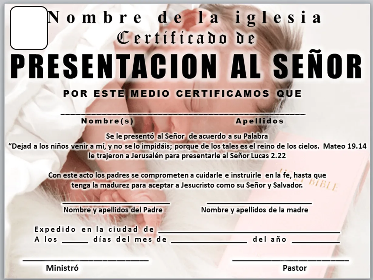 IGLESIA MAR ABIERTO: CERTIFICADO DE PRESENTACIÓN DE NIÑOS PARA ...