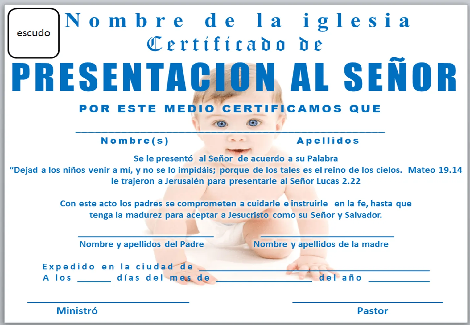 IGLESIA MAR ABIERTO: CERTIFICADO DE PRESENTACIÓN DE NIÑOS PARA ...