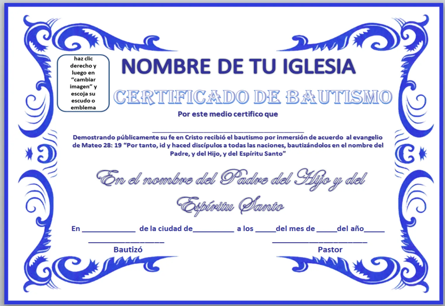 IGLESIA MAR ABIERTO: CERTIFICADOS DE BAUTISMO PARA DESCARGAR