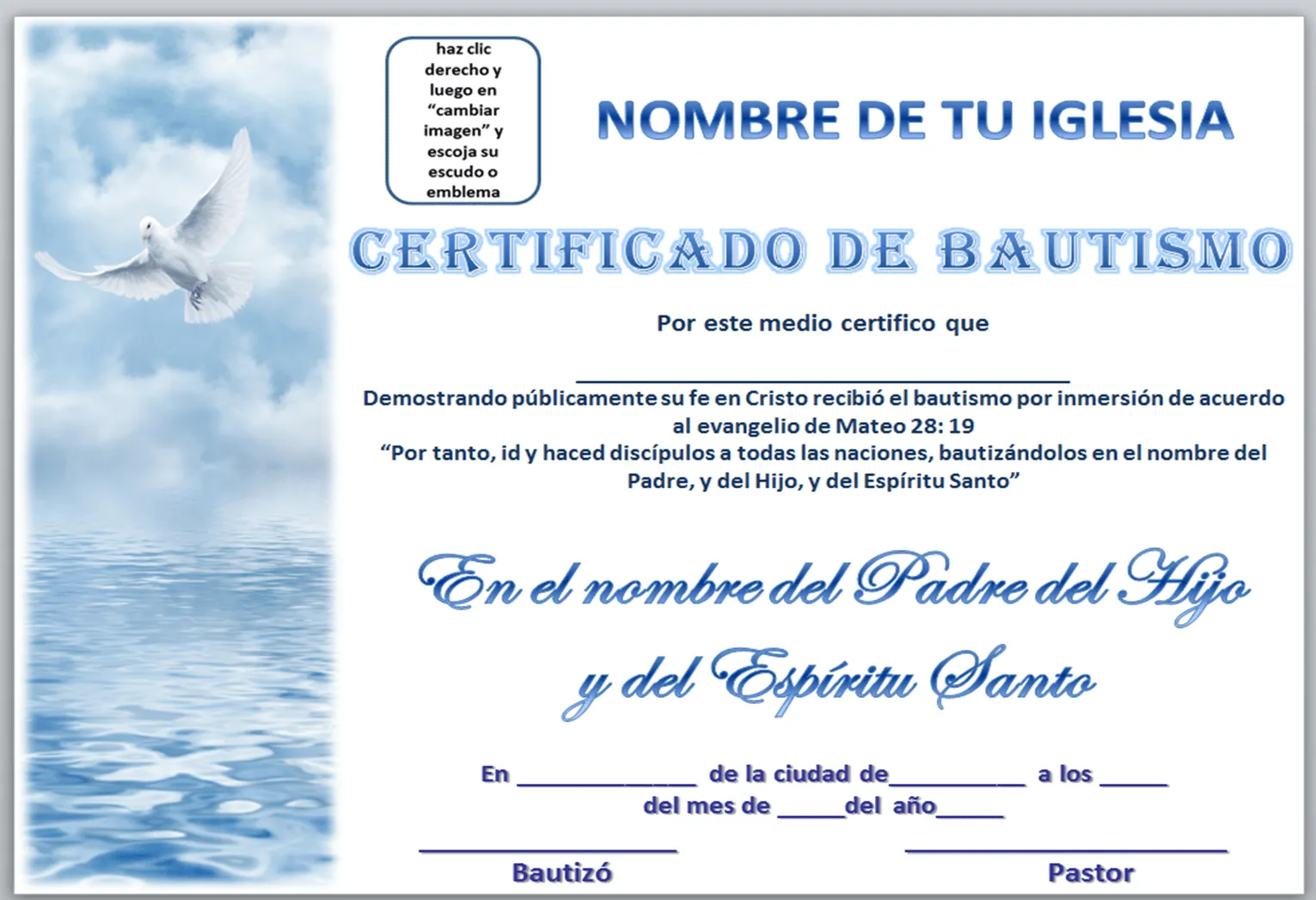 IGLESIA MAR ABIERTO: CERTIFICADOS DE BAUTISMO PARA DESCARGAR