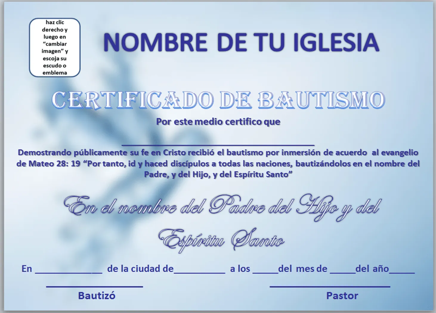 IGLESIA MAR ABIERTO: CERTIFICADOS DE BAUTISMO PARA DESCARGAR