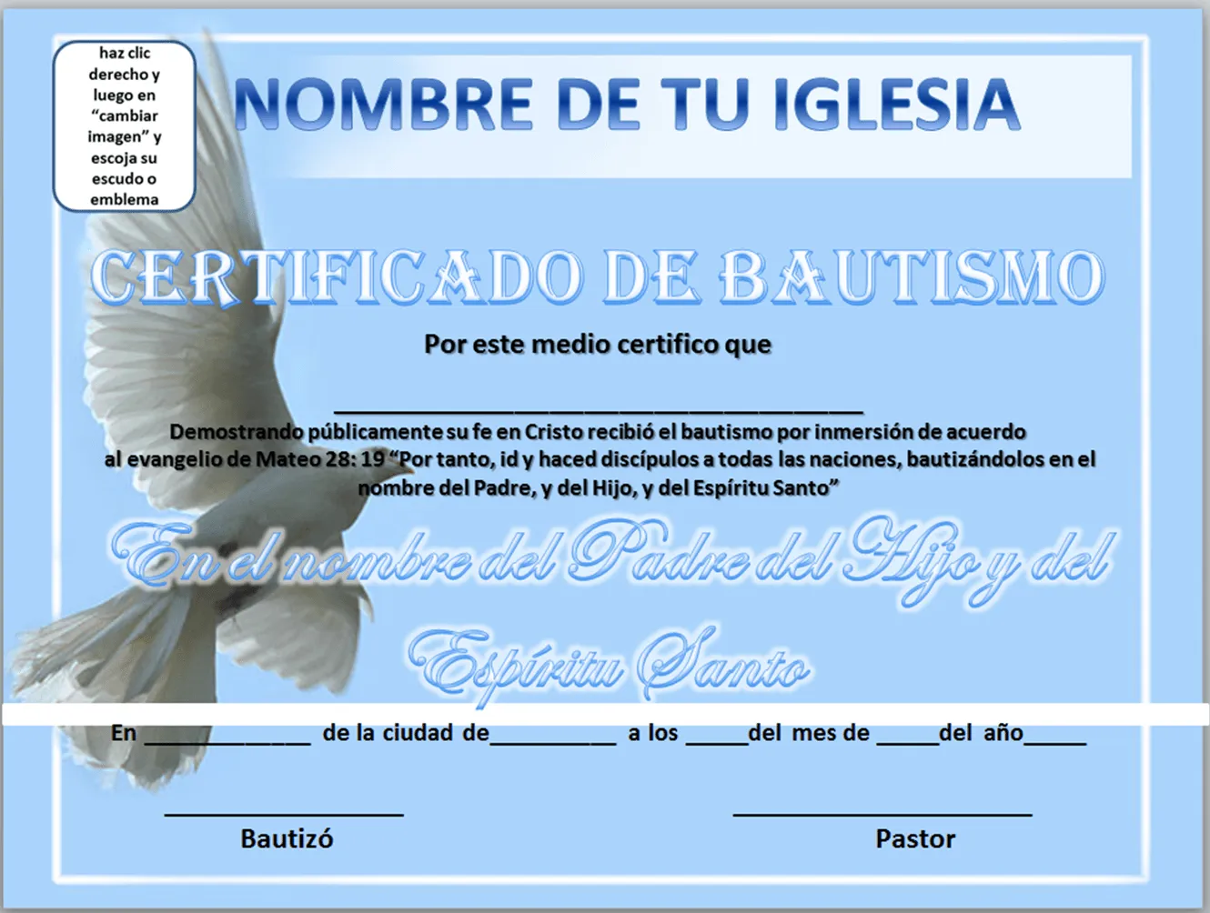 IGLESIA MAR ABIERTO: CERTIFICADOS DE BAUTISMO PARA DESCARGAR | Bautismo  cristiano, Bautismo en agua, Certificados de reconocimiento