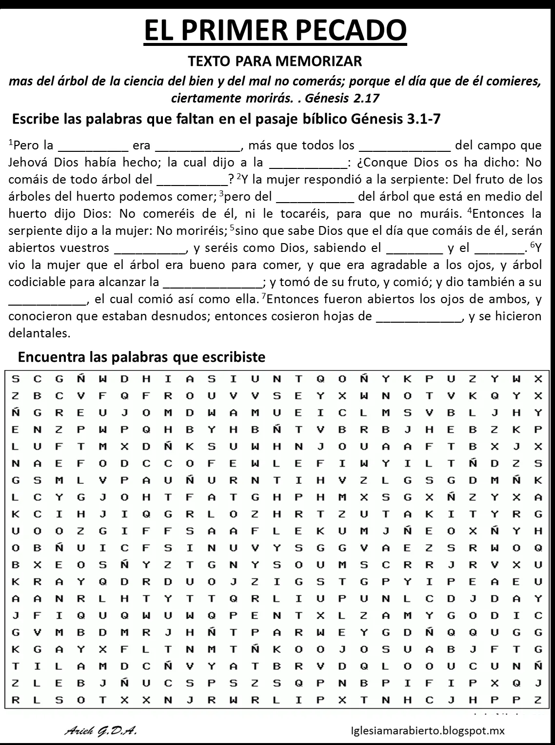 IGLESIA MAR ABIERTO: Clase Bíblica para niños - El Primer Pecado - IGLESIA MAR ABIERTO: Clase Bíblica para niños - El Primer Pecado -