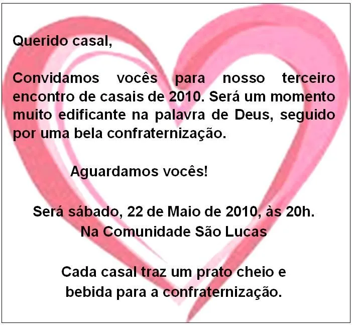 Igreja São Lucas: Convite para o Encontro de Casais Igreja São Lucas: Convite para o Encontro de Casais