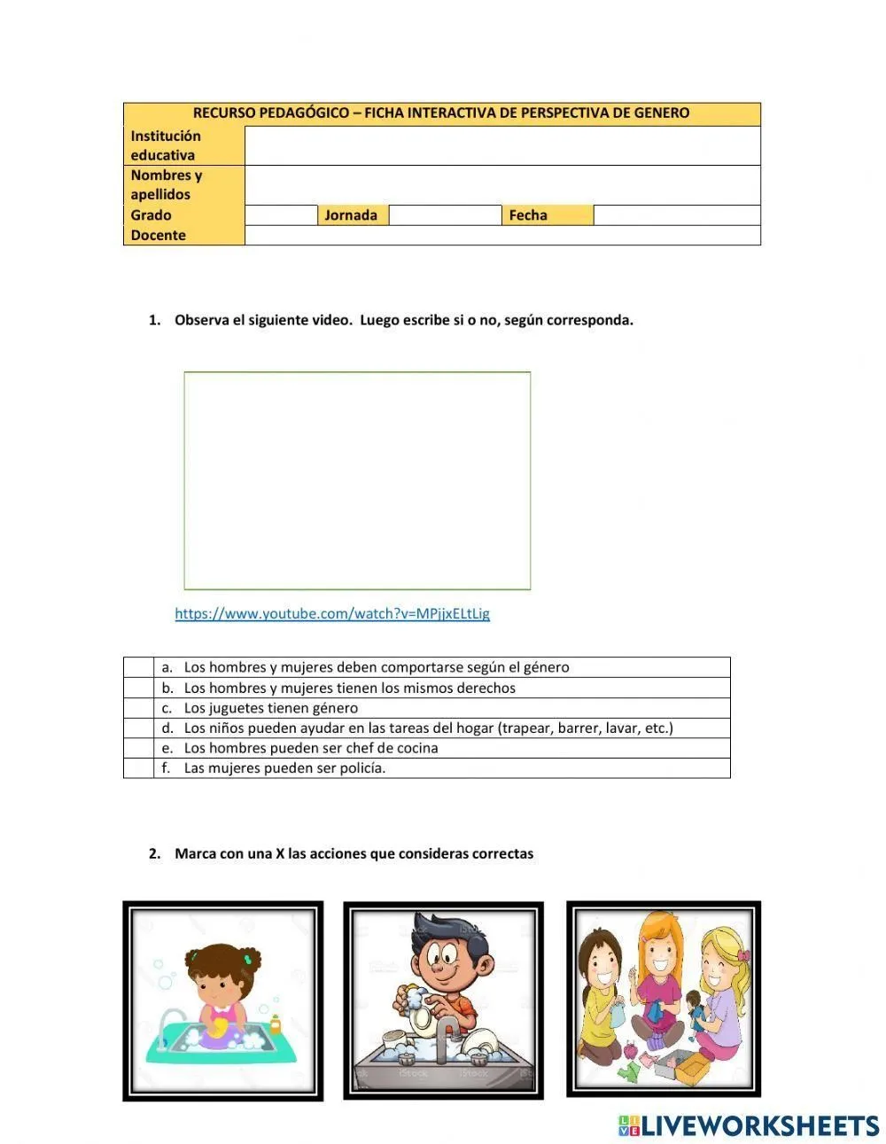 Igualdad y equidad de género worksheet | Live Worksheets Igualdad y equidad de género worksheet | Live Worksheets