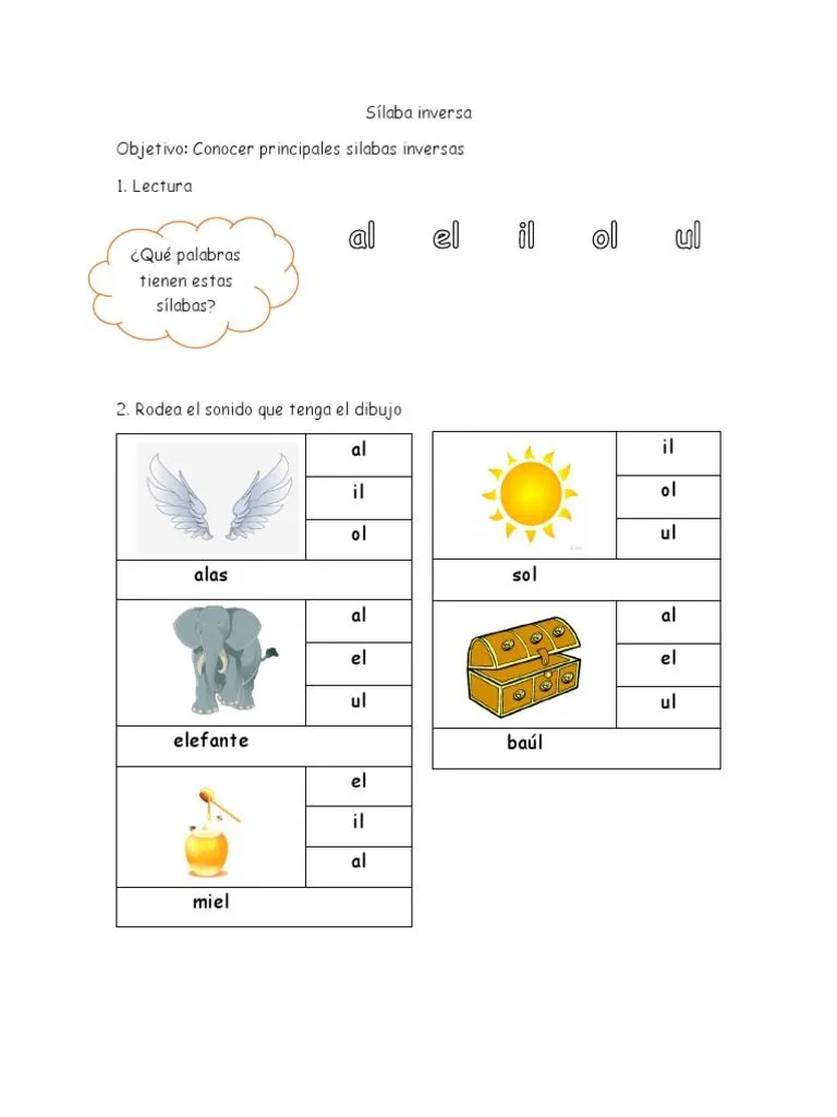 Al Il Ol Alas Al El Ul Elefante El Il Al Miel Il Ol Ul Sol Al El Ul Baúl |  PDF