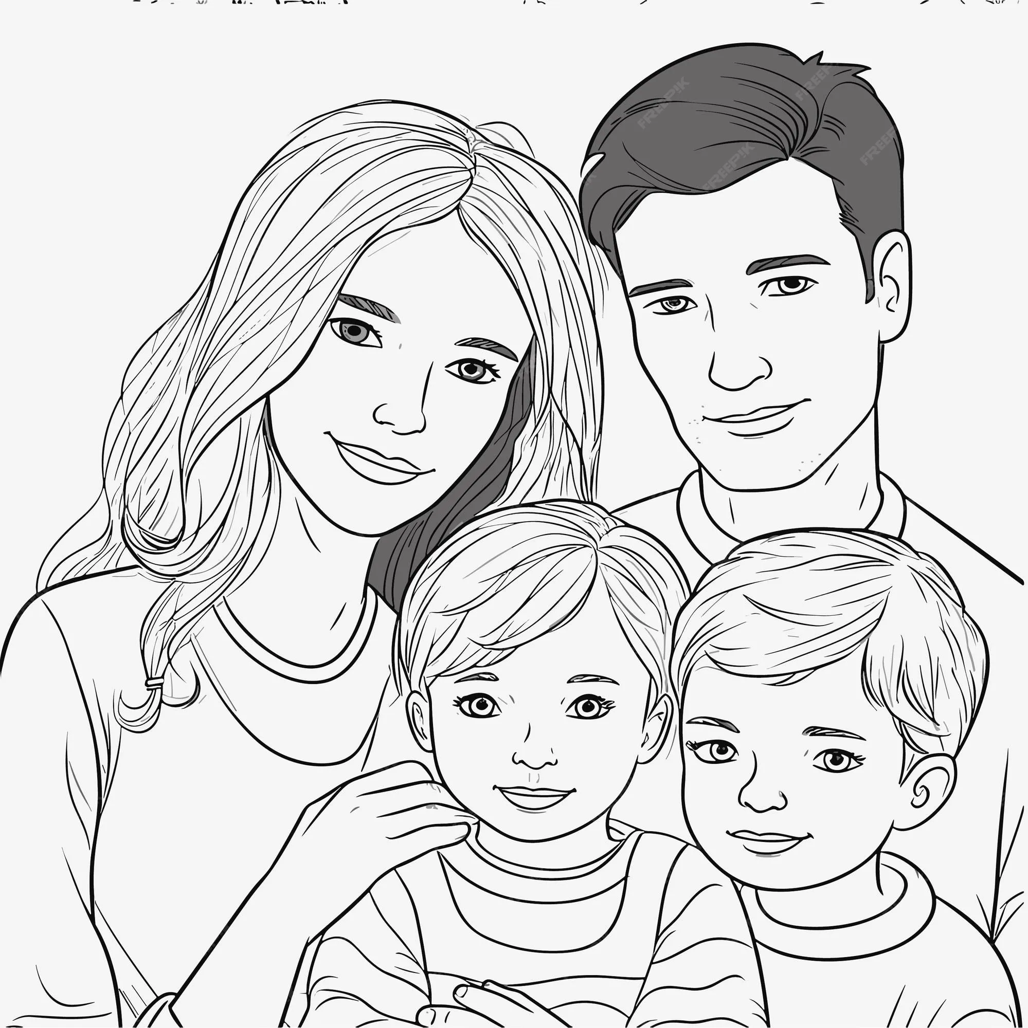 Illustartion libro para colorear página familia | Vector Premium Illustartion libro para colorear página familia | Vector Premium