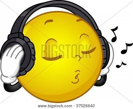 Ilustração de um emoticon usando fones de ouvido cantando uma ...