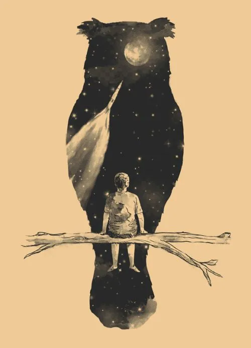 ilustración arte nino arbol buho cohete flordesuenoymuerte • ilustración arte nino arbol buho cohete flordesuenoymuerte •
