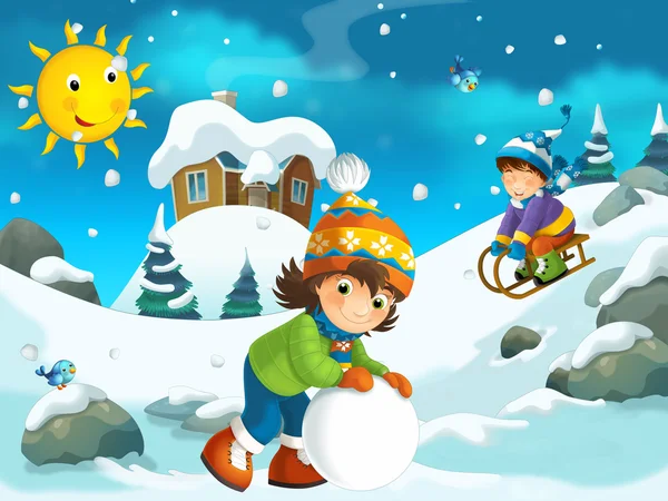 Ilustración de dibujos animados de invierno — Foto stock ... Ilustración de dibujos animados de invierno — Foto stock ...
