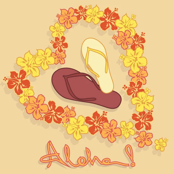 Ilustración de la guirnalda de flores hawaiana y chanclas — Vector ... Ilustración de la guirnalda de flores hawaiana y chanclas — Vector ...