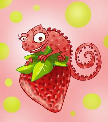 Ilustración Infantil » Camaleon Fresa