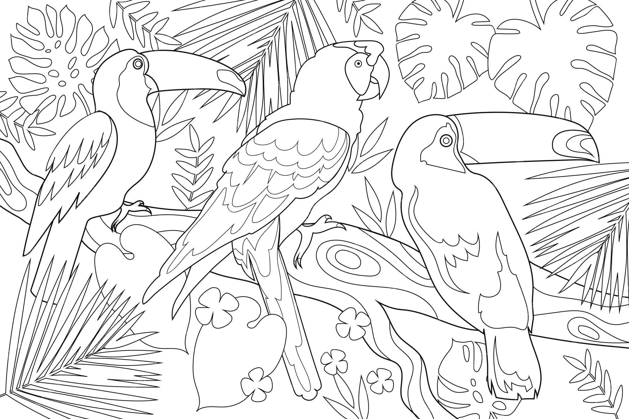 Ilustración lineal para colorear un bosque tropical | Vector Premium Ilustración lineal para colorear un bosque tropical | Vector Premium