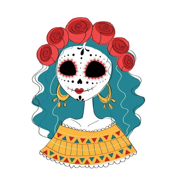 Una ilustración de una mujer mexicana tradicional con un maquillaje de calavera de azúcar | Vector Premium Una ilustración de una mujer mexicana tradicional con un maquillaje de calavera de azúcar | Vector Premium