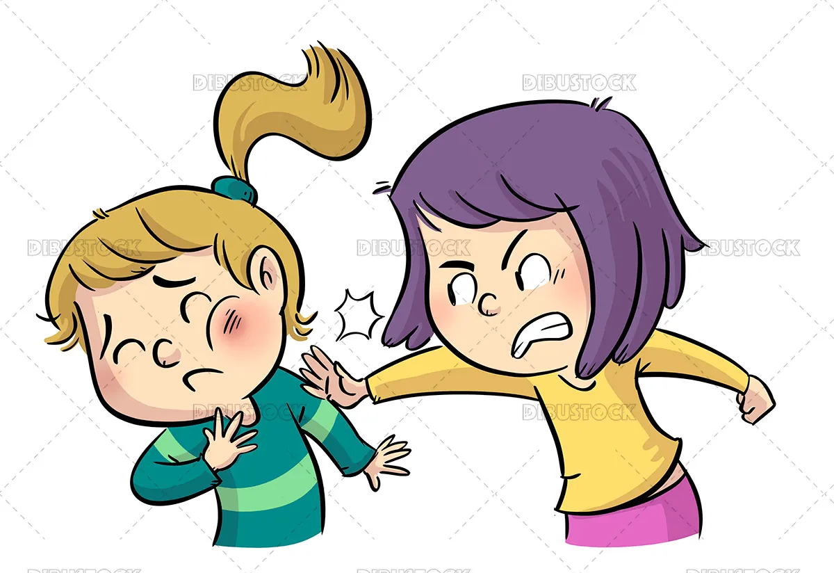 Ilustración de niñas peleando - Dibustock, dibujos e ilustraciones infantiles para cuentos Ilustración de niñas peleando - Dibustock, dibujos e ilustraciones infantiles para cuentos