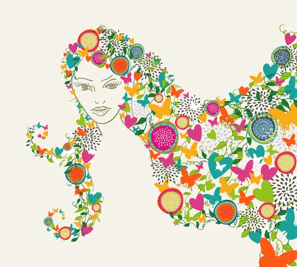 Ilustración de pelo mujer hermosa flores abstractas — Vector stock ...