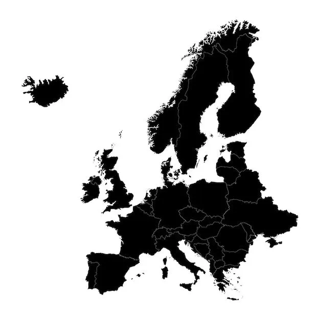 Ilustración de vector de mapa de europa negro | Vector Premium