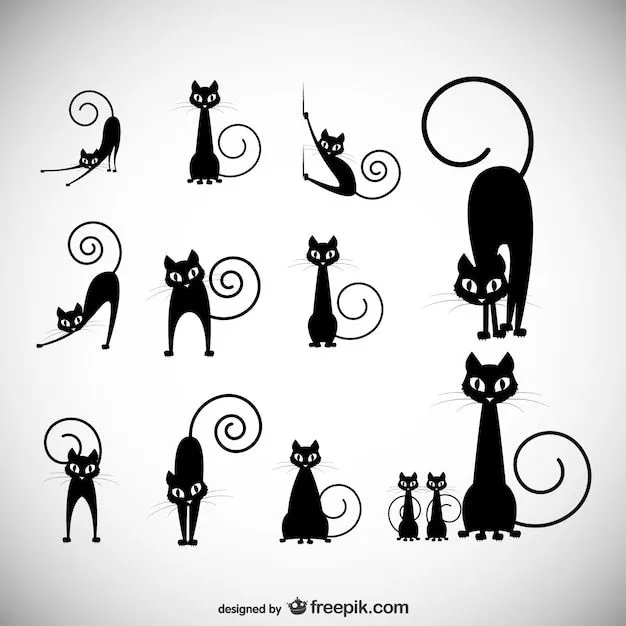 ilustración vectorial de stock: negro colecciones silueta del gato ...