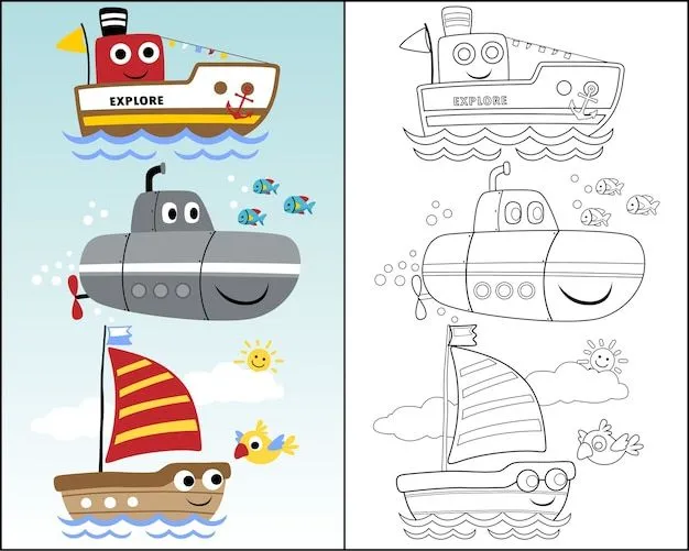 Ilustración vectorial con transporte marítimo divertido | Vector Premium Ilustración vectorial con transporte marítimo divertido | Vector Premium