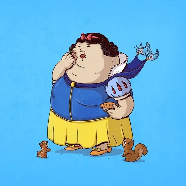 Ilustraciones de famosos personajes de la cultura Pop gordos