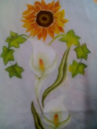 Imagen alcatraces y girasol en tela - grupos. Imagen alcatraces y girasol en tela - grupos.