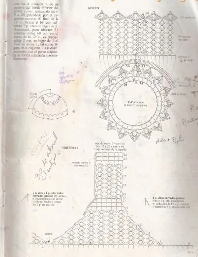 Imagen Conjunto de blusa y gorra tejida a crochet 002 puntos - grupos.
