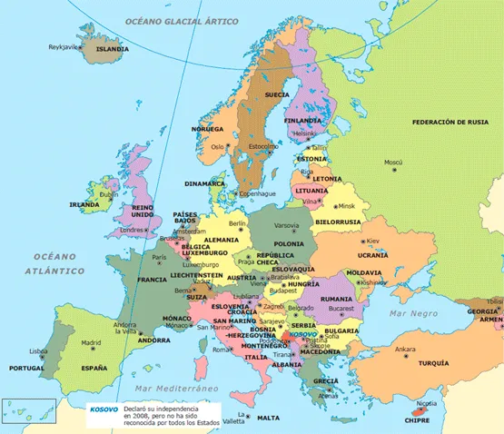 Mapa del continente europeo con capitales - Imagui