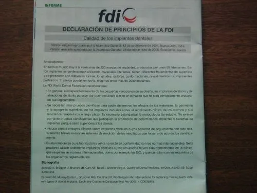 Imagen Declaración de la FDI sobre implantes, tomado de la revista ...