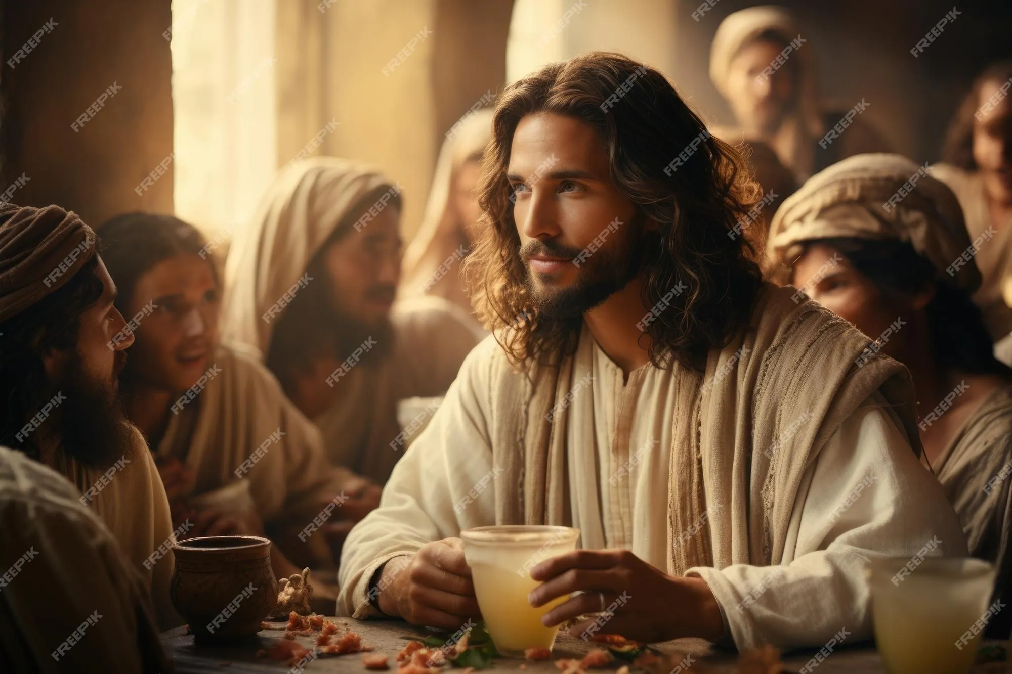 Imagen digital de jesús en las bodas de caná | Foto Premium Imagen digital de jesús en las bodas de caná | Foto Premium