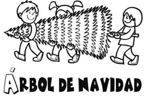 Imagen de niños llevando árbol de Navidad para pintar Imagen de niños llevando árbol de Navidad para pintar