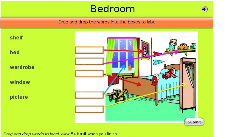 Etiqueta las partes de la habitación.-Inglés fácil para primaria