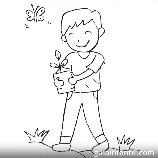 Imagen para pintar de un niño cuidando el medio ambiente - Dibujos ... Imagen para pintar de un niño cuidando el medio ambiente - Dibujos ...
