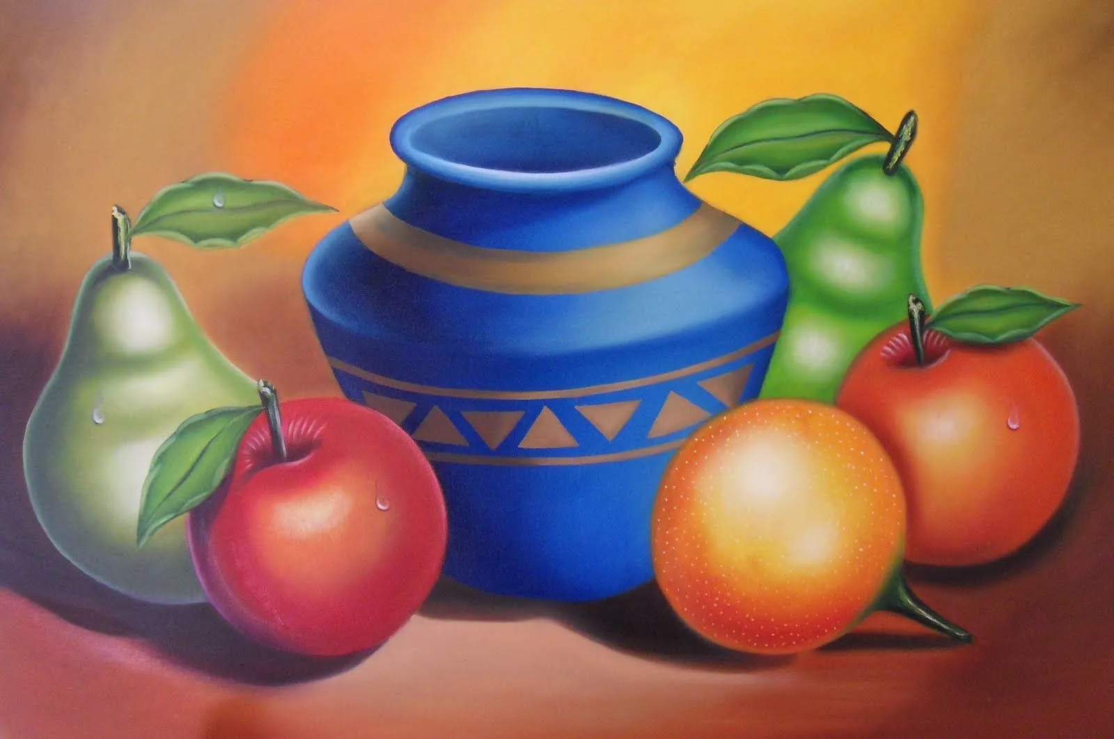 Imágenes Arte Pinturas: BODEGON CON OLLA Y FRUTAS, OLEO SOBRE LIENZO