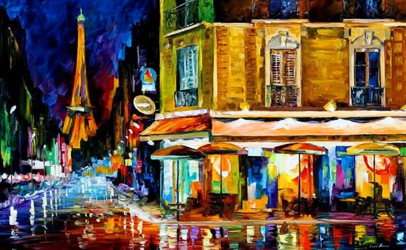 Imágenes Arte Pinturas: Paisaje de ciudades pintado con espátula Imágenes Arte Pinturas: Paisaje de ciudades pintado con espátula