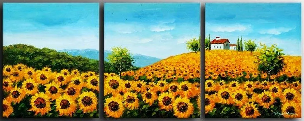 Cuadros Modernos Pinturas : Cuadros de Girasoles Trípticos