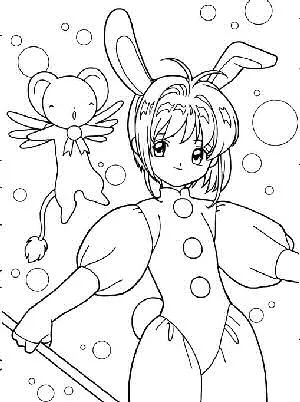 Anime de Sakura con burbujas para colorear