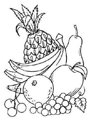 Imagenes para colorear: Dibujo de muchas fruas para iluminar