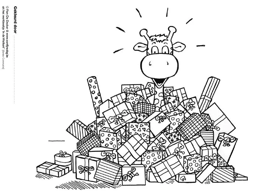 Imagenes para colorear: Jirafa rodeada de regalos