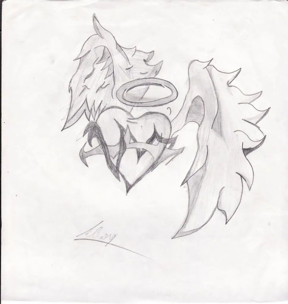 Corazones a lapiz con alas - Imagui