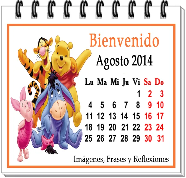 Imágenes, Frases y Reflexiones: CALENDARIOS INFANTILES DE AGOSTO 2014