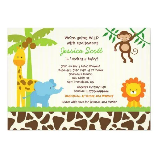 Fiesta De Bienvenida Al Beb Del Safari De Selva Invitacion | Real ...