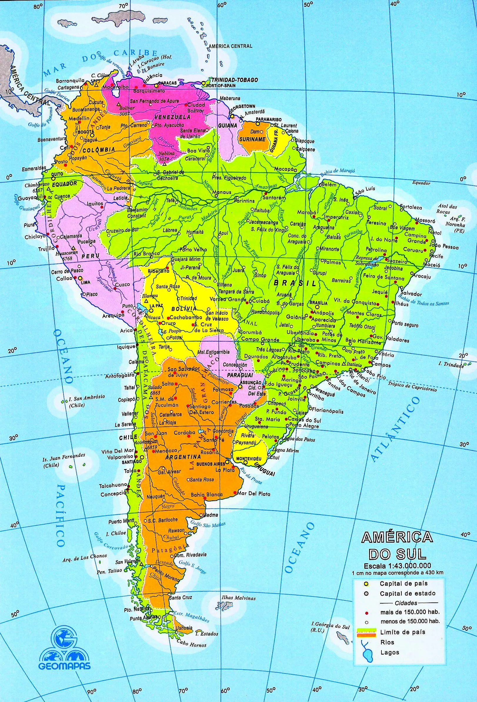 Mapa de América del Sur (Sudamérica) - mapa da América do Sul ...