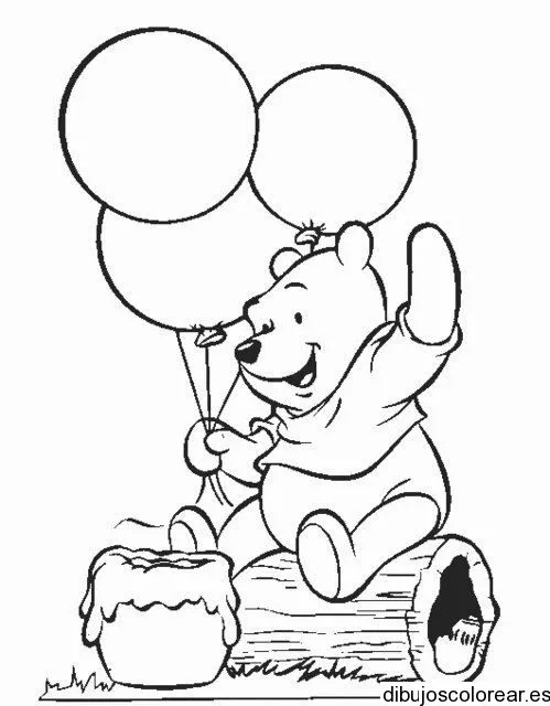 Dibujo de Winnie Poh con miel y globos | Dibujos para Colorear