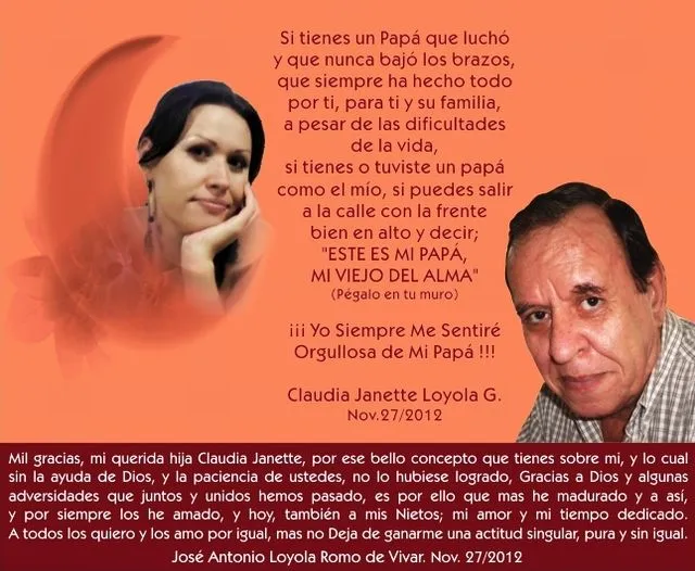 De Claudia (Mi Hija), Para Mi (27-11-2012) | RINCON POETICO LOYOLA