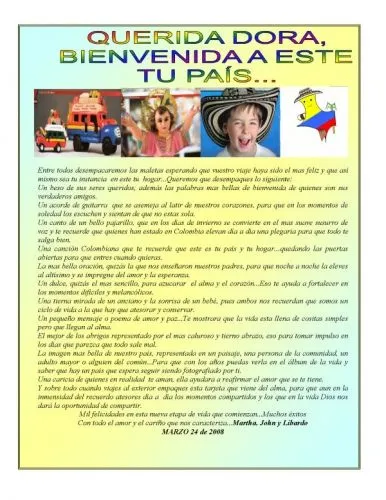 Documento TARJETA DE BIENVENIDA A COLOMBIA - grupos. Documento TARJETA DE BIENVENIDA A COLOMBIA - grupos.