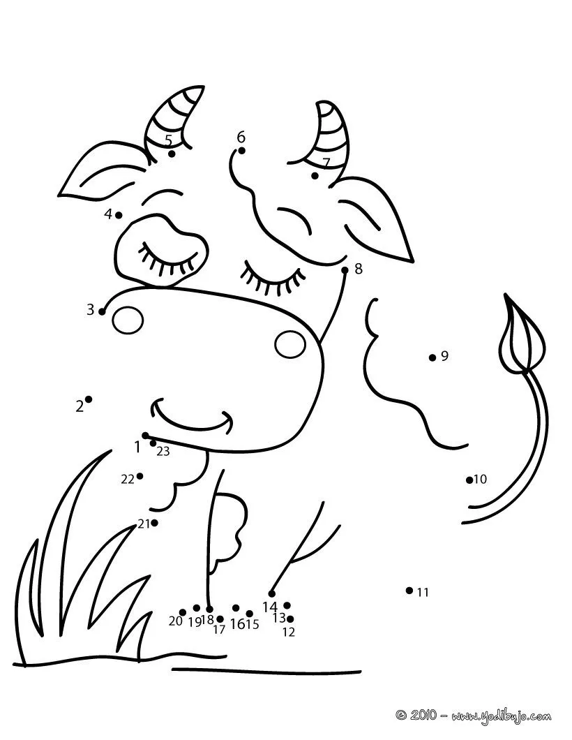 Juegos de puntos ANIMALES - Unir puntos VACA Juegos de puntos ANIMALES - Unir puntos VACA