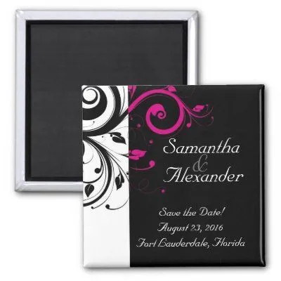 Imán reverso negro, blanco, fucsia de la boda del por CustomInvites Imán reverso negro, blanco, fucsia de la boda del por CustomInvites