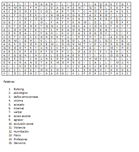 Imformacion: Crucigrama y Sopa de letras sobre el Bullying Imformacion: Crucigrama y Sopa de letras sobre el Bullying
