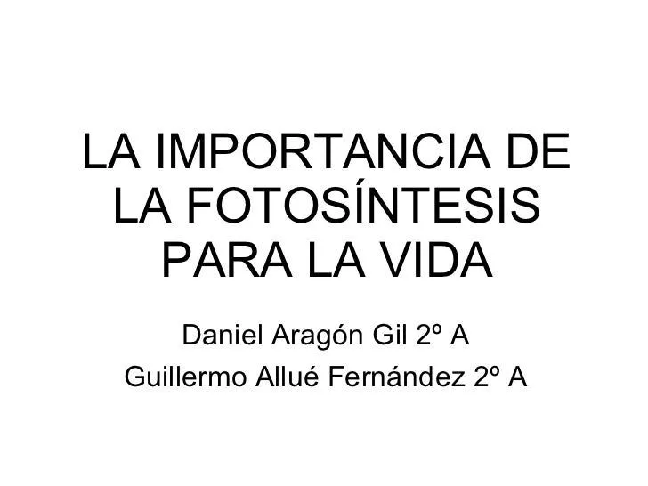 IMPORTANCIA DE LA FOTOSÍNTESIS 2ºA-