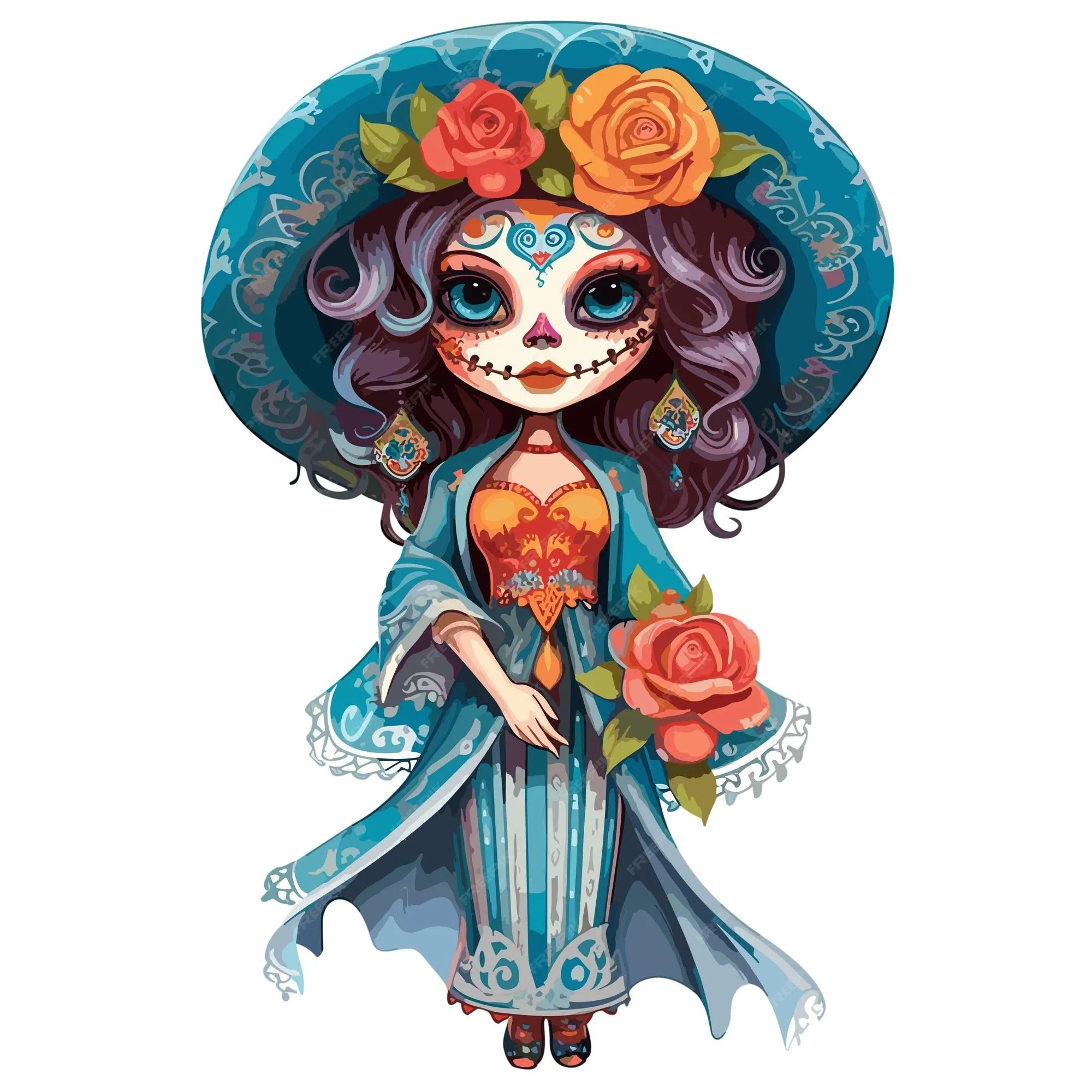 Una impresionante altura de cuerpo completo de la catrina, diseño de  ilustraciones vectoriales. | Vector Premium